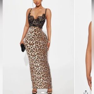 Fashion Nova Nikita Sequin Lace Maxi Dress - Leopard